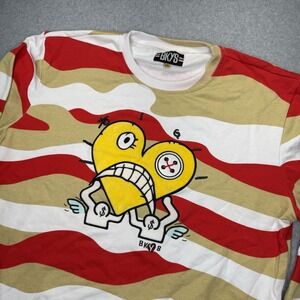 BKYS Yellow Sad Heart Angel Striped Long Sleeve Sweatshirt Mens 2XL Streetwear